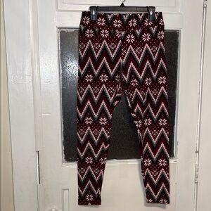 Faded Glory Womens Burgundy Red Winter Pattern Stretch Leggings Size Large 12/14